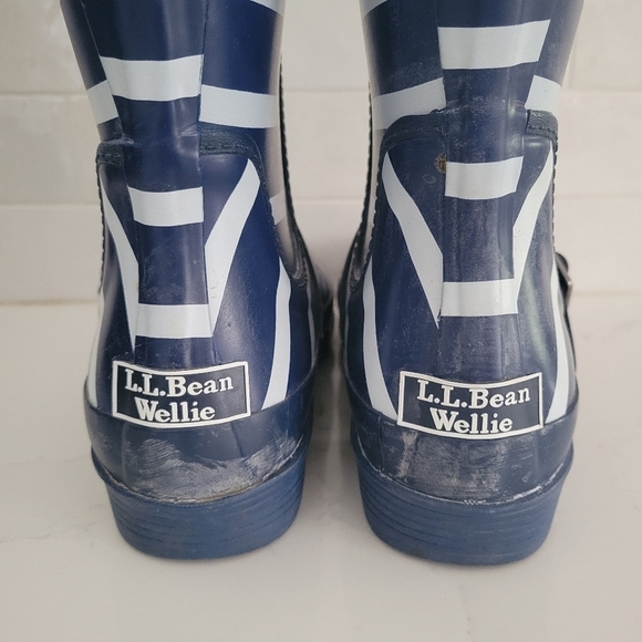 LL Bean Tall Wellie Knee-High Rubber Rain Boot Blue White Stripe Waterproof 8 - Picture 6 of 8